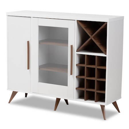 Baxton Studio Pietro Mid-Century Modern White and Brown Finished Wine Cabinet 150-9003